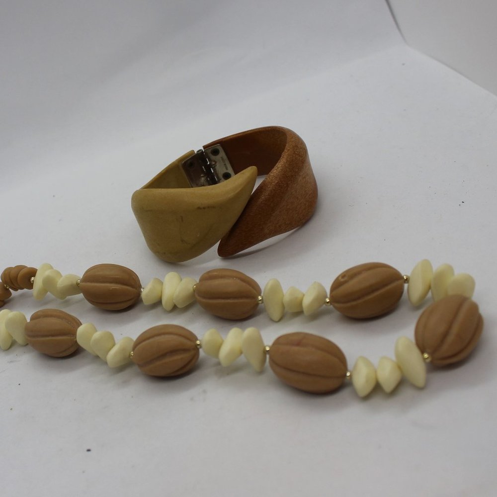Acrylic Necklace and Wood Bracelet Set